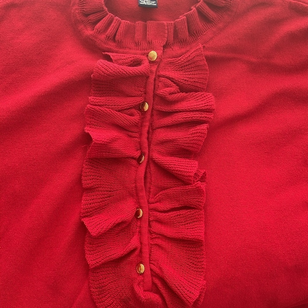 Chaps Red Ruffle Front Button Up Pullover Knit Sweater Size 2X - Picture 3 of 5